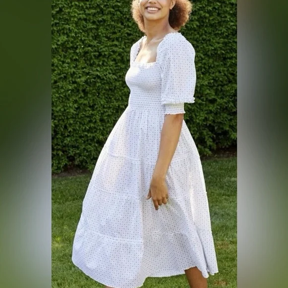 Hill House Nesli Nap Midi Dress White Pampelonne Paisley Smocked Women’s Large - Picture 2 of 6